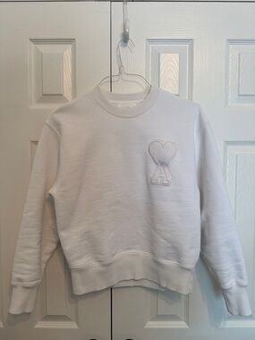Ami White Crewneck Sweatshirt with Heart 'A' Patch
